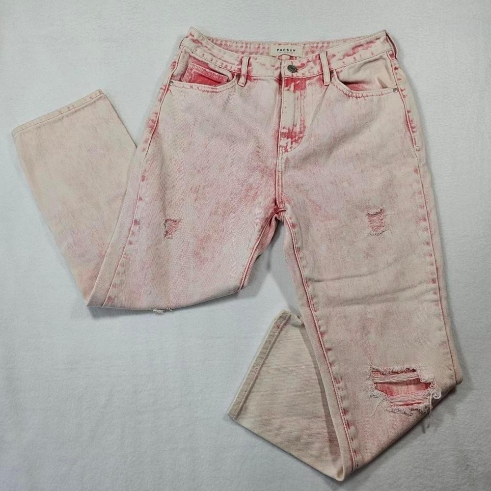 PacSun Pink High Waist‎ Acid Wash Distressed Mom Cropped Jeans – Size 27